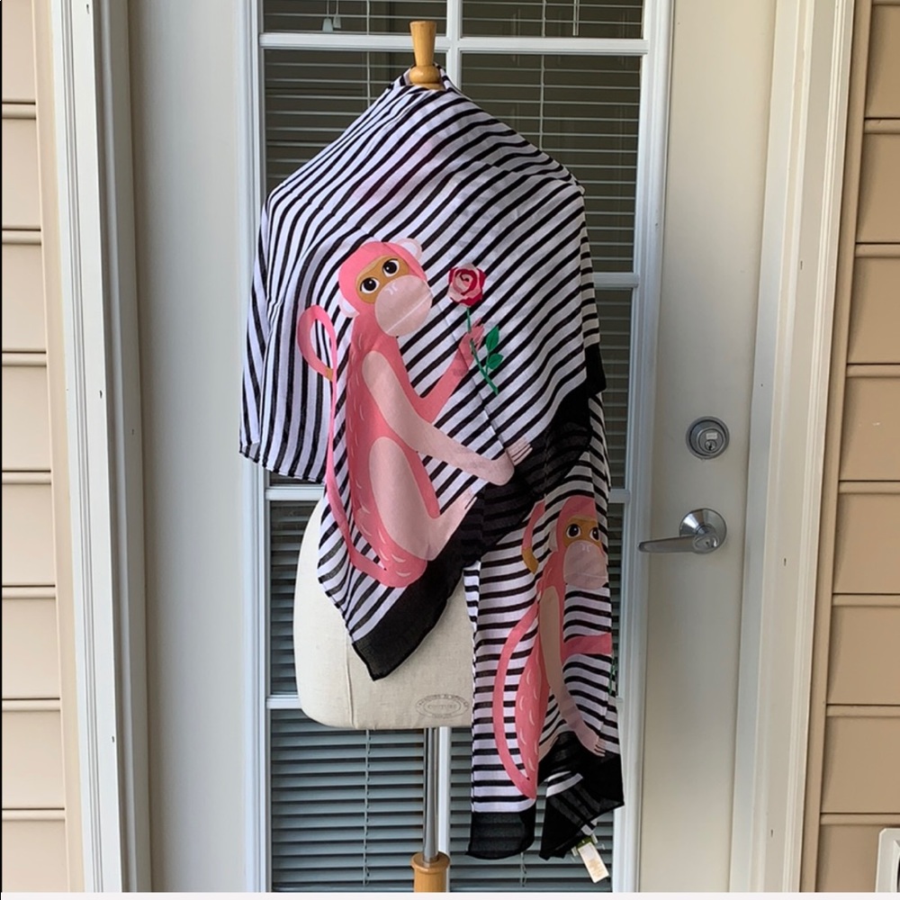 NEW Kate Spade Monkey Rose Shawl Scarf🌹🐒 ♠️ - Picture 4 of 7